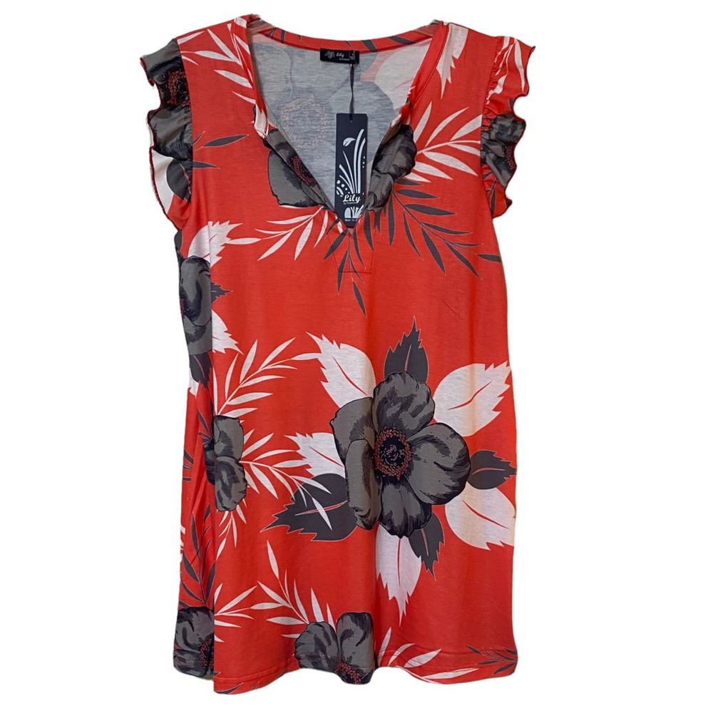 NWT Size Small Peach Floral Lily by Firmiana Mini Sleeveless Swing Dress